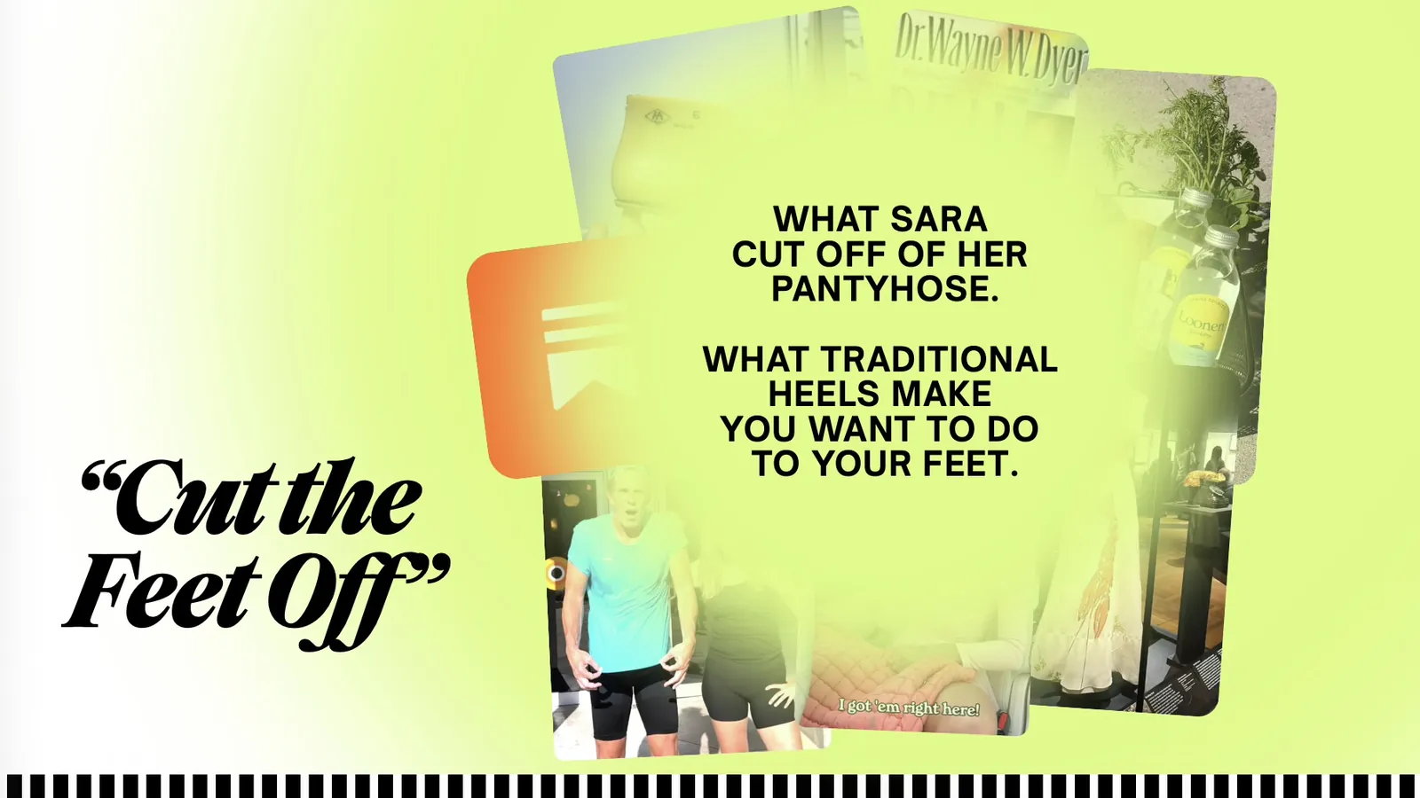 Slide titled Cut the Feet Off, a tone moodboard of casual lifestyle photos and Substack app screens.